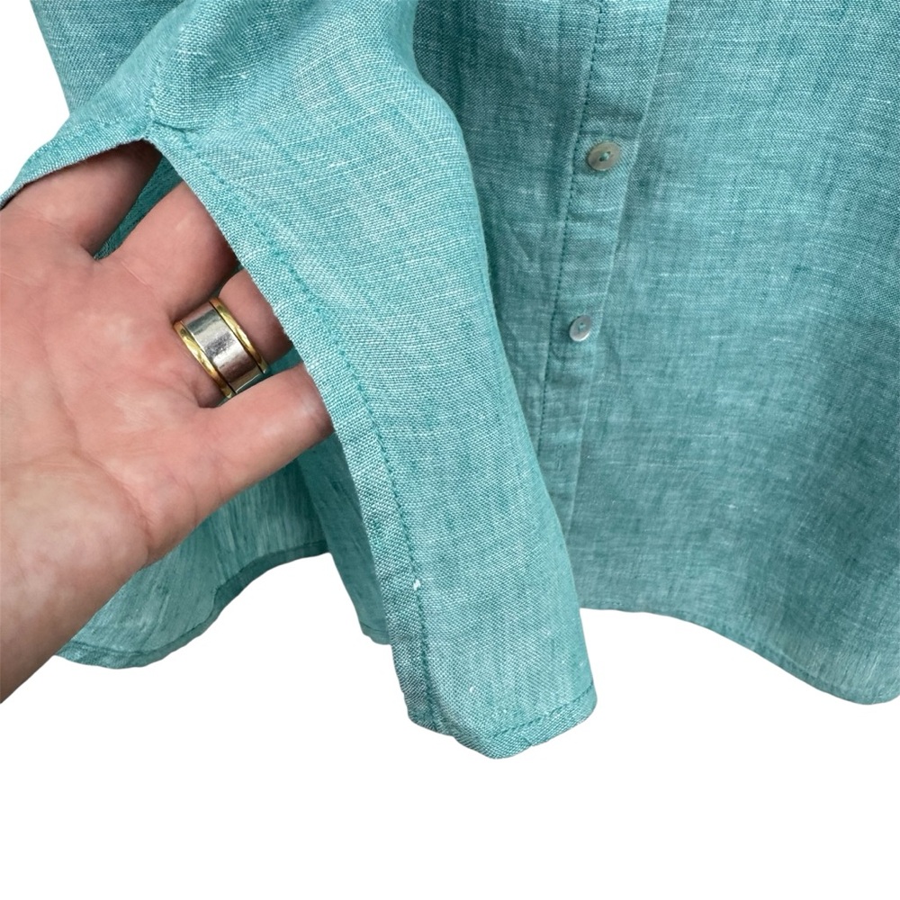 Tahari Teal Linen Button Down Top - Picture 7 of 11